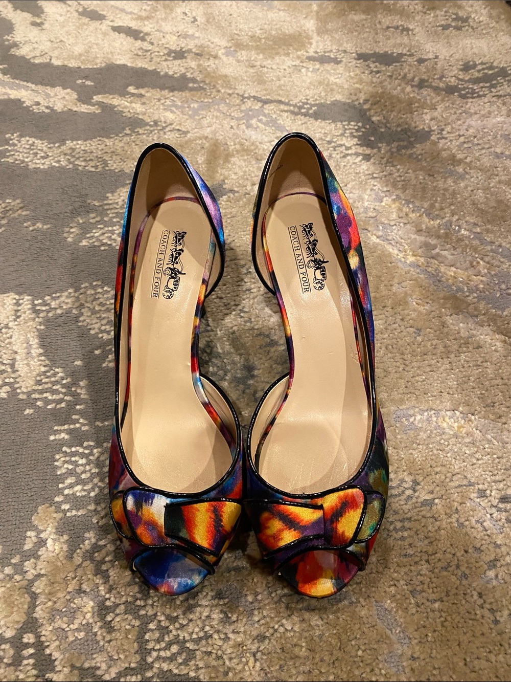 Coach satin colorful kitten heels peep toe - Picture 4 of 12